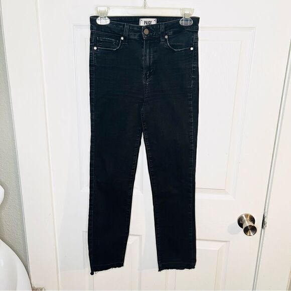 PAIGE Dylan Straight Undone Jeans Frayed cuffs Ankle Skinny Faded Black Denim 25 - Picture 3 of 10
